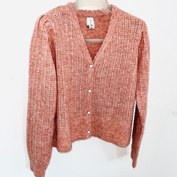 Joie Cardigan Sweater Pink Openwork Knit - Picture 1 of 11